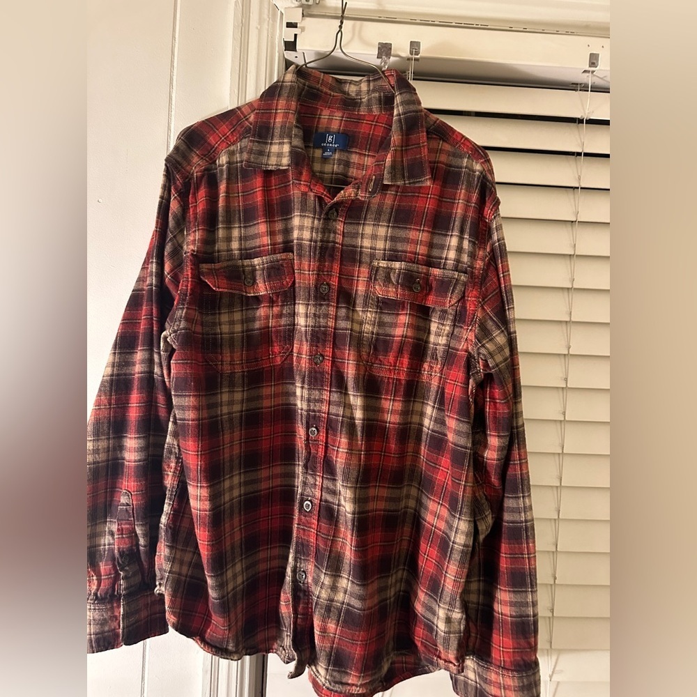 George Men’s Plaid Flannel Button-Down Shirt Size L Red Brown